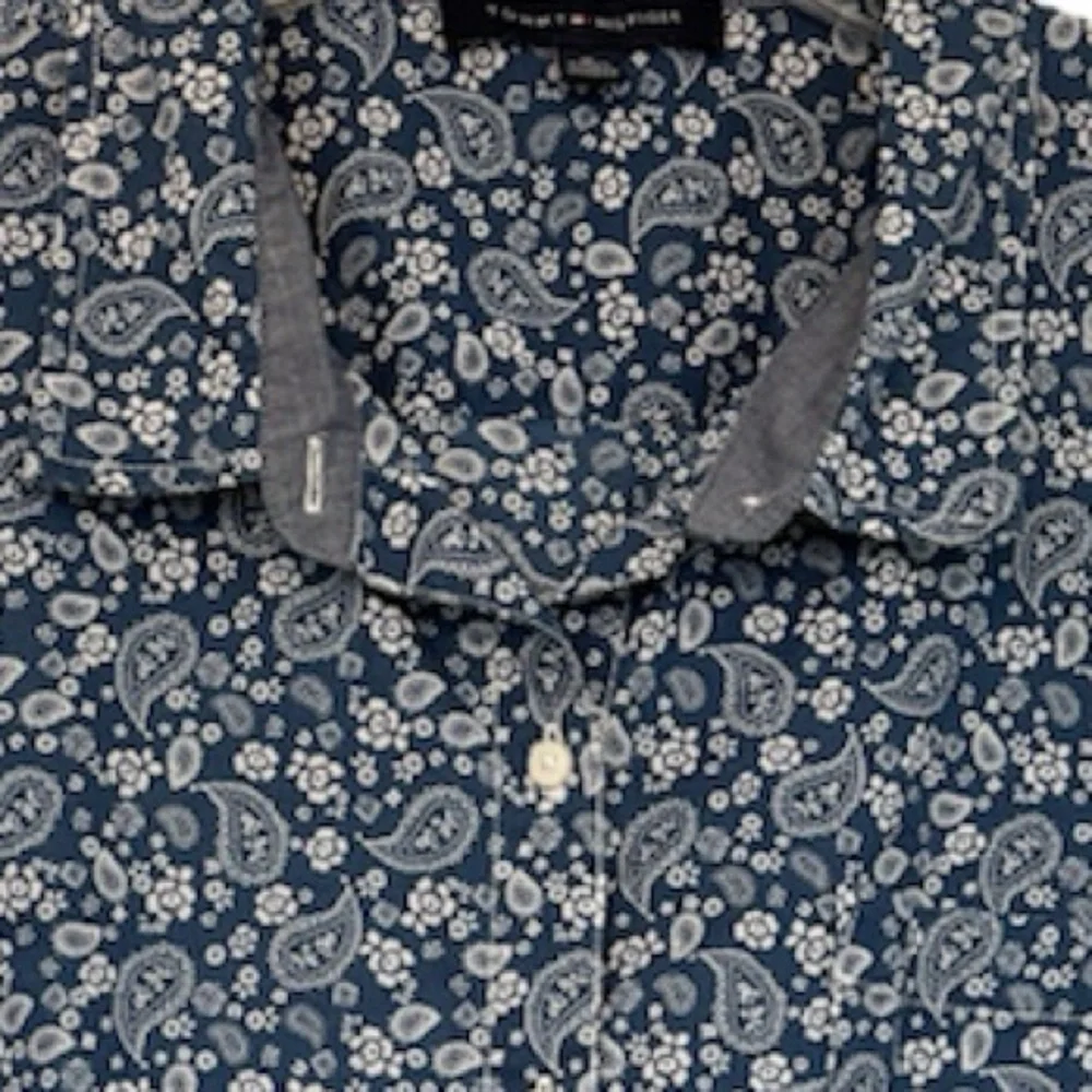 Vintage Floral Blouse Tommy Hilfiger Chambray Blue Cotton Minimalist Size XL - Picture 13 of 17
